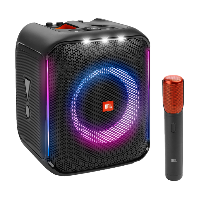 JBL PartyBox Encore  Enceinte de soirée portable avec un son puissant de  100 W, un jeu de lumières dynamique intégré, un micro numérique sans fil  inclus et une conception résistante aux éclaboussures.